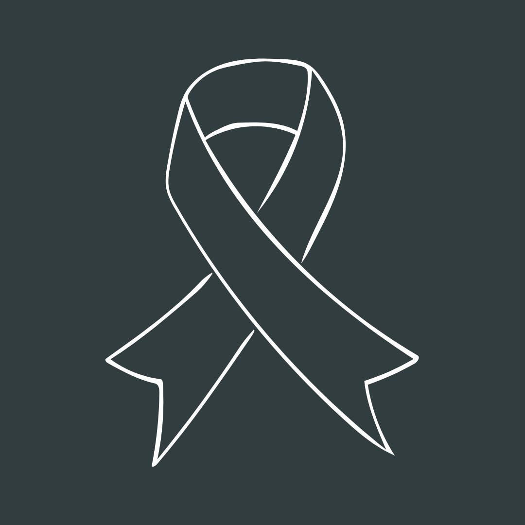 A white line drawing of an awareness ribbon