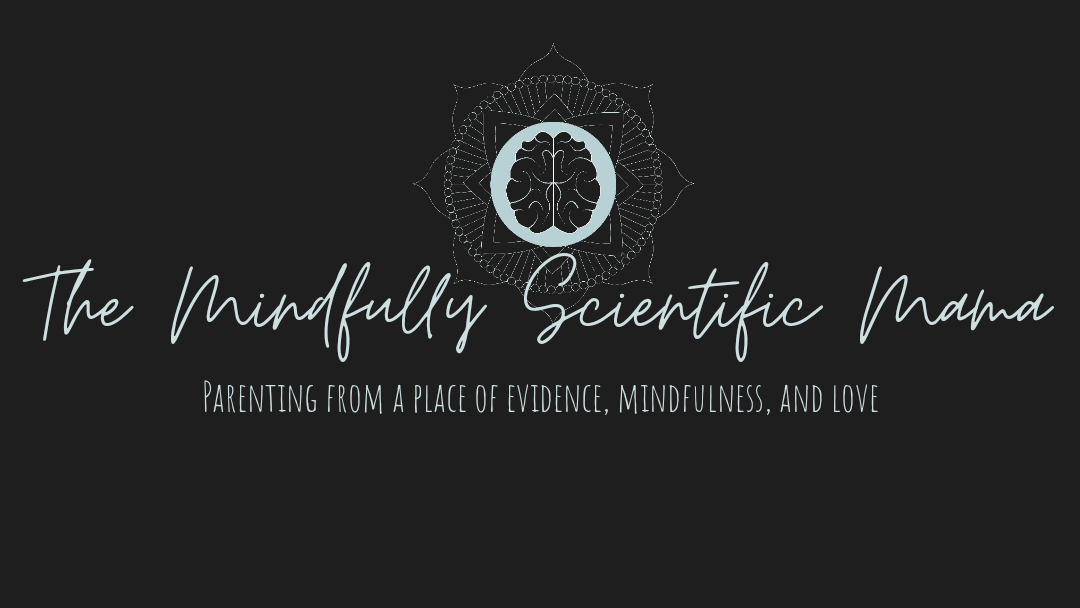 The Mindfully Scientific Mama logo, a brain inside an eight sided floral design. The text below reads 